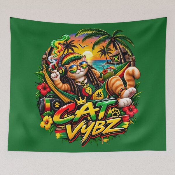 Item preview, Cool Rastafarian Rasta Cat in Hammock - Cat Vybz designed and sold by digitalbob60.