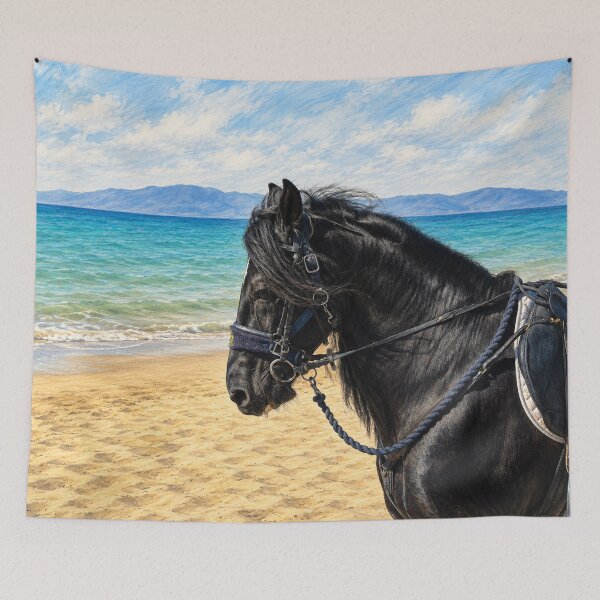 Item preview, Majestic Black Horse by the Turquoise Sea designed and sold by wiwiart.