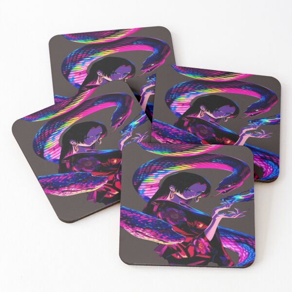 Item preview, The Mistress of Luminous Serpents, Woman with Neon Rainbow Serpents - Psychedelic Anime Art with Fluorescent Colors designed and sold by RAYBIL.