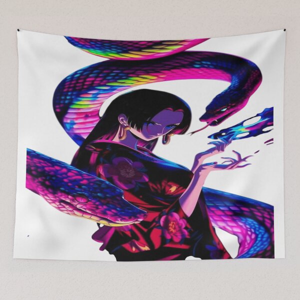 Item preview, The Mistress of Luminous Serpents, Woman with Neon Rainbow Serpents - Psychedelic Anime Art with Fluorescent Colors designed and sold by RAYBIL.