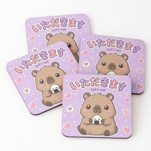 Item preview, Chibi Capybara Japanese 'let's eat' design cute kawaii designed and sold by Vintage Designs +.