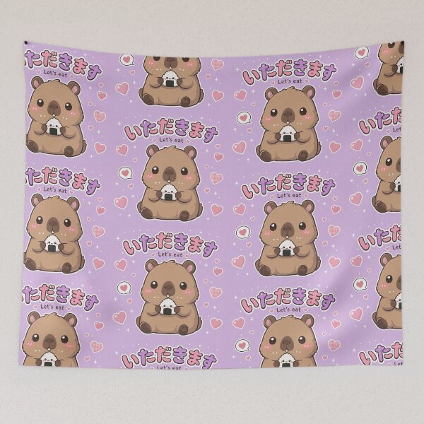 Item preview, Chibi Capybara Japanese 'let's eat' design cute kawaii designed and sold by Vintage Designs +.