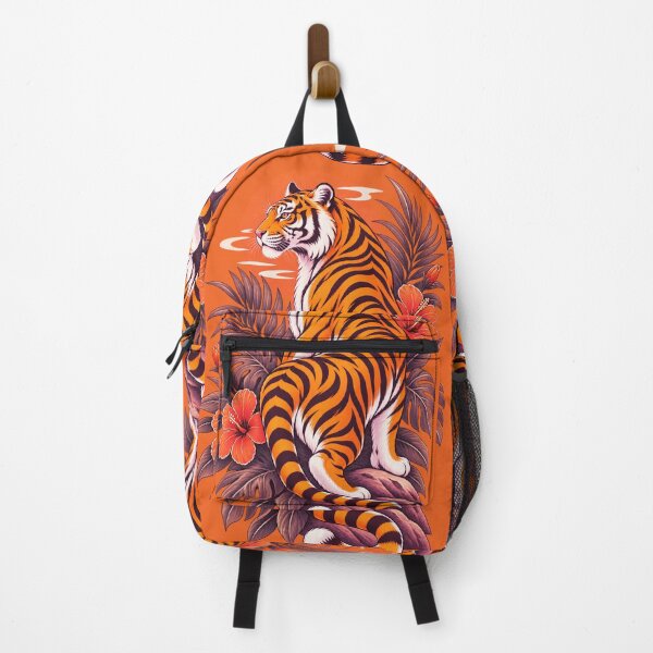 Item preview, Tropical Tiger Illustration: Sunset & Hibiscus Botanical Art designed and sold by BLUESKY11a.