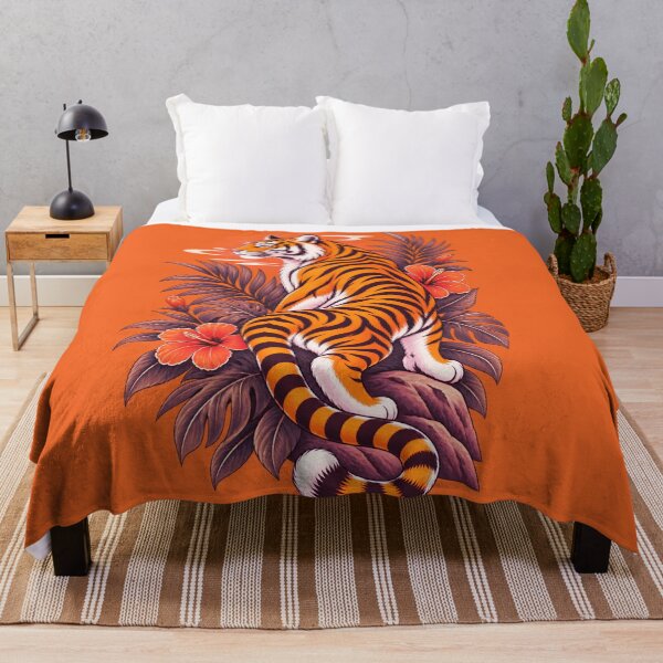 Item preview, Tropical Tiger Illustration: Sunset & Hibiscus Botanical Art designed and sold by BLUESKY11a.