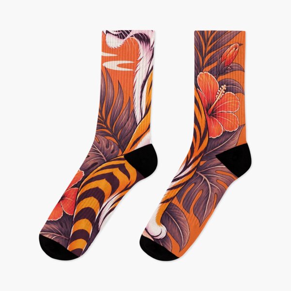 Item preview, Tropical Tiger Illustration: Sunset & Hibiscus Botanical Art designed and sold by BLUESKY11a.