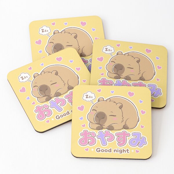 Item preview, Chibi Capybara Japanese 'goodnight' design cute kawaii designed and sold by Vintage Designs +.