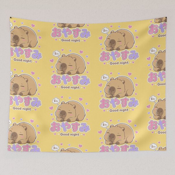 Item preview, Chibi Capybara Japanese 'goodnight' design cute kawaii designed and sold by Vintage Designs +.