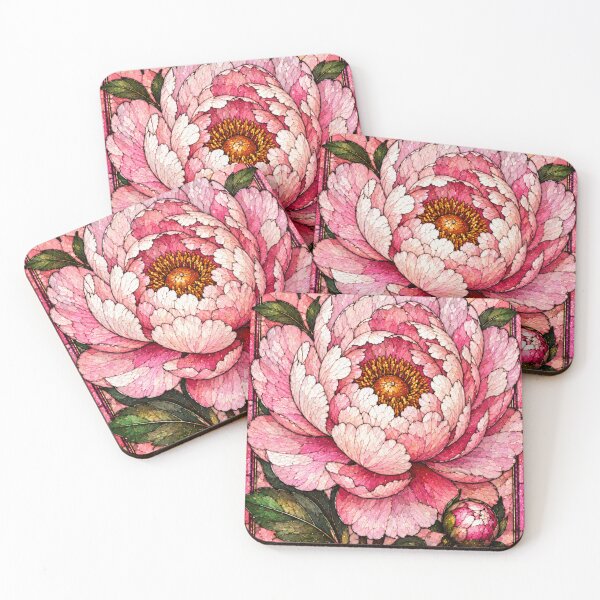 Item preview, Stained Glass Pink Peony Flower Art Design designed and sold by Creativveworrld03.