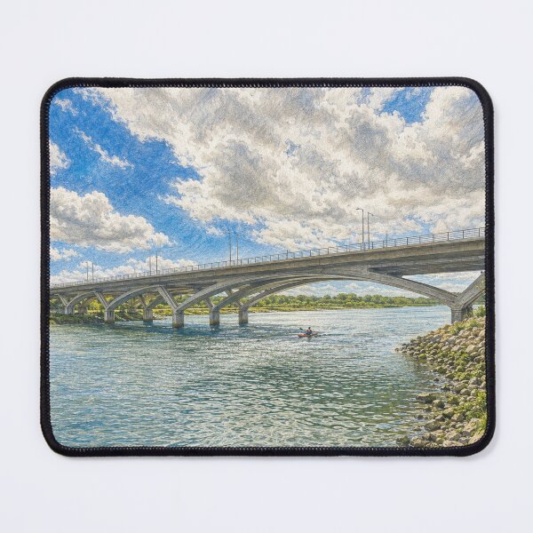 Item preview, Kayaking Beneath the River Bridge – Scenic Illustration designed and sold by wiwiart.