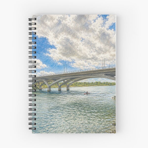 Item preview, Kayaking Beneath the River Bridge – Scenic Illustration designed and sold by wiwiart.