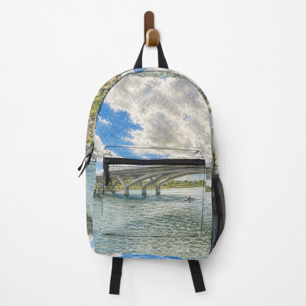 Item preview, Kayaking Beneath the River Bridge – Scenic Illustration designed and sold by wiwiart.