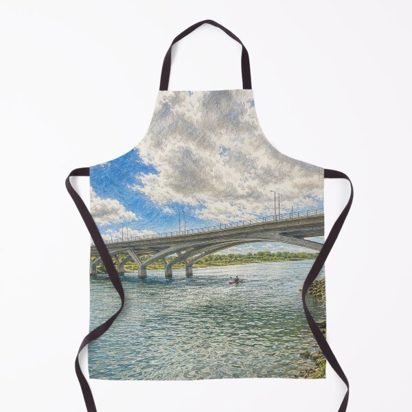 Item preview, Kayaking Beneath the River Bridge – Scenic Illustration designed and sold by wiwiart.