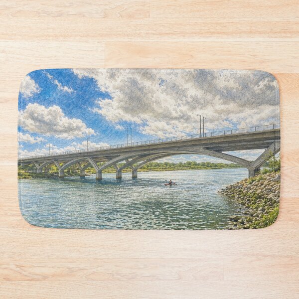 Item preview, Kayaking Beneath the River Bridge – Scenic Illustration designed and sold by wiwiart.
