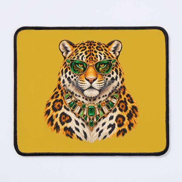 Item preview, Glamorous Leopard with Green Sunglasses and Jeweled Necklace - Big Cat Art designed and sold by sportfantees.