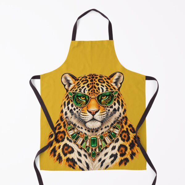 Item preview, Glamorous Leopard with Green Sunglasses and Jeweled Necklace - Big Cat Art designed and sold by sportfantees.