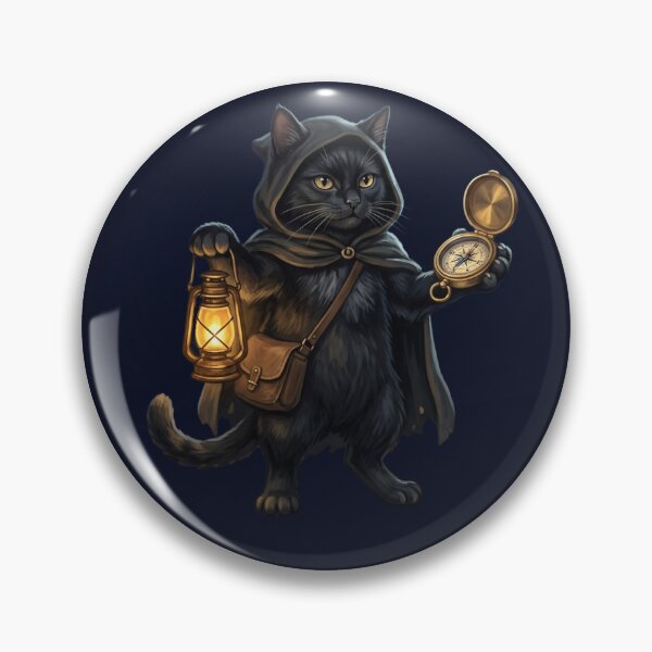Item preview, Warden of the Ways - Dark Academia Black Cat with Lantern and Compass designed and sold by Englandbear.