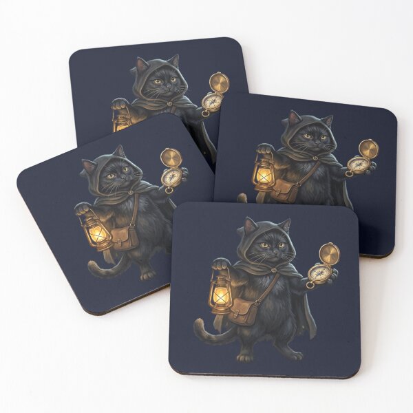 Item preview, Warden of the Ways - Dark Academia Black Cat with Lantern and Compass designed and sold by Englandbear.