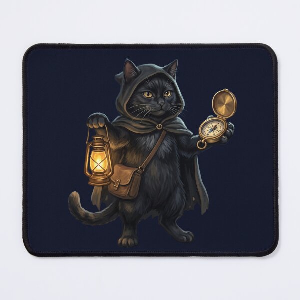 Item preview, Warden of the Ways - Dark Academia Black Cat with Lantern and Compass designed and sold by Englandbear.