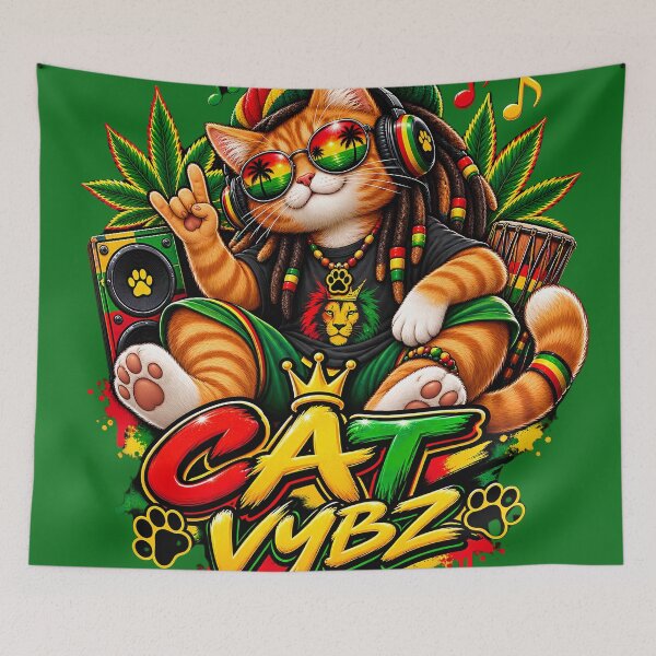 Item preview, Rasta Cat Vybz - Cool Reggae Rasta Kitten with Sunglasses & Dreadlocks designed and sold by digitalbob60.