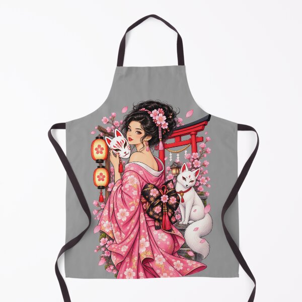 Item preview, Kitsune Sakura Girl – Japanese Fox Mask & Pink Kimono Art designed and sold by Ghostwave Atelier.