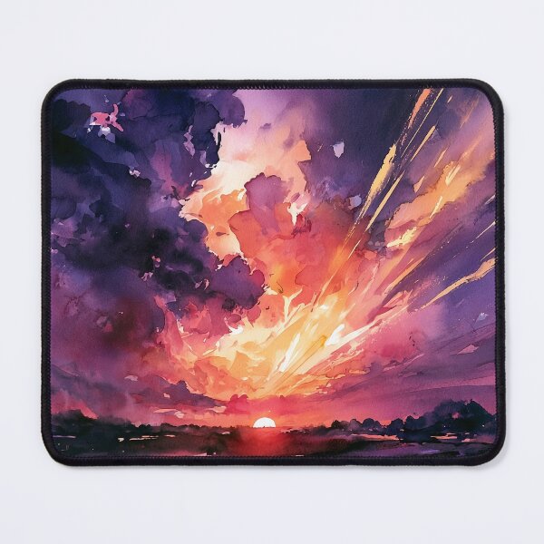 Item preview, Watercolour Sunset Painting Purple Orange Sky Over Water designed and sold by Nine Lives Studio.