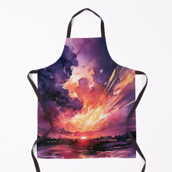 Item preview, Watercolour Sunset Painting Purple Orange Sky Over Water designed and sold by Nine Lives Studio.