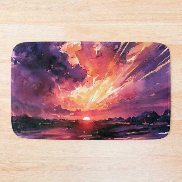 Item preview, Watercolour Sunset Painting Purple Orange Sky Over Water designed and sold by Nine Lives Studio.