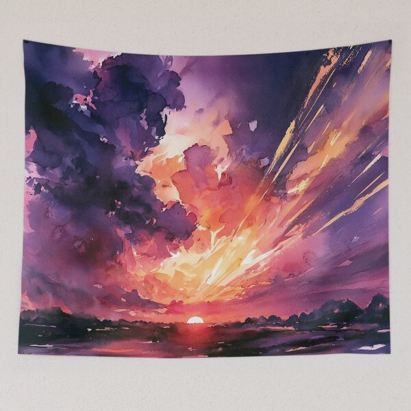 Item preview, Watercolour Sunset Painting Purple Orange Sky Over Water designed and sold by Nine Lives Studio.