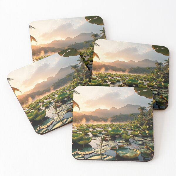 Item preview, Serene Lily Pad Mountain Pond Art designed and sold by IntelliMindDesigns.