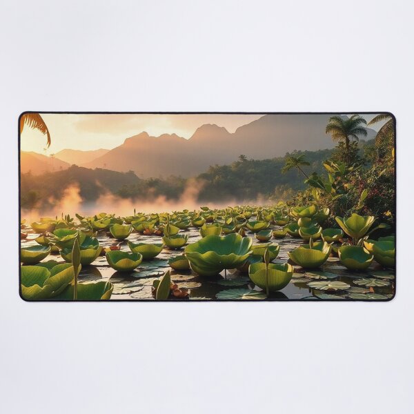 Item preview, Serene Lily Pad Mountain Pond Art designed and sold by IntelliMindDesigns.