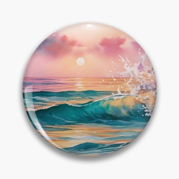 Item preview, Pastel Beach Sunset Watercolour Ocean Wave and Golden Sky designed and sold by Nine Lives Studio.
