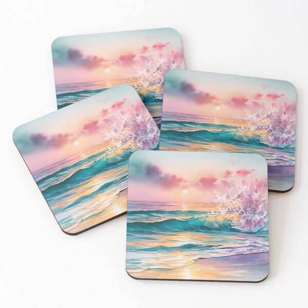 Item preview, Pastel Beach Sunset Watercolour Ocean Wave and Golden Sky designed and sold by Nine Lives Studio.