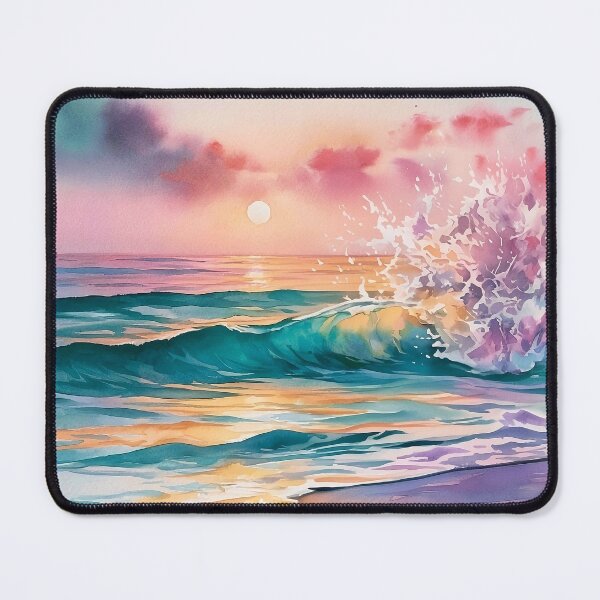 Item preview, Pastel Beach Sunset Watercolour Ocean Wave and Golden Sky designed and sold by Nine Lives Studio.
