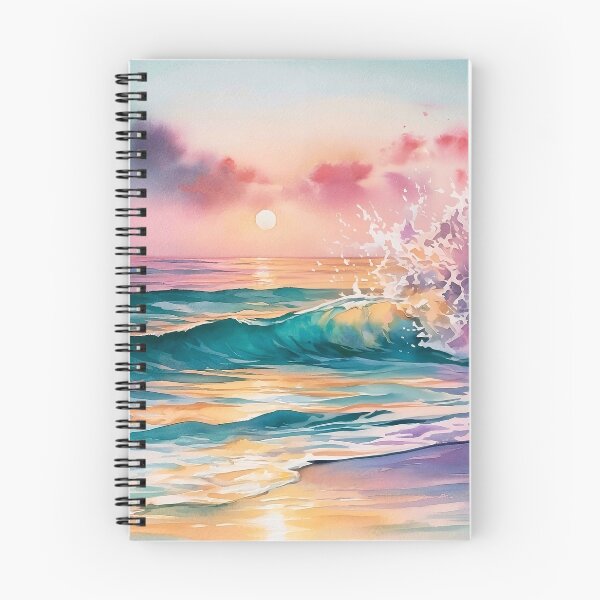 Item preview, Pastel Beach Sunset Watercolour Ocean Wave and Golden Sky designed and sold by Nine Lives Studio.