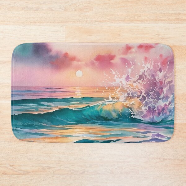Item preview, Pastel Beach Sunset Watercolour Ocean Wave and Golden Sky designed and sold by Nine Lives Studio.