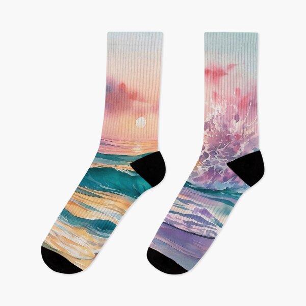 Item preview, Pastel Beach Sunset Watercolour Ocean Wave and Golden Sky designed and sold by Nine Lives Studio.