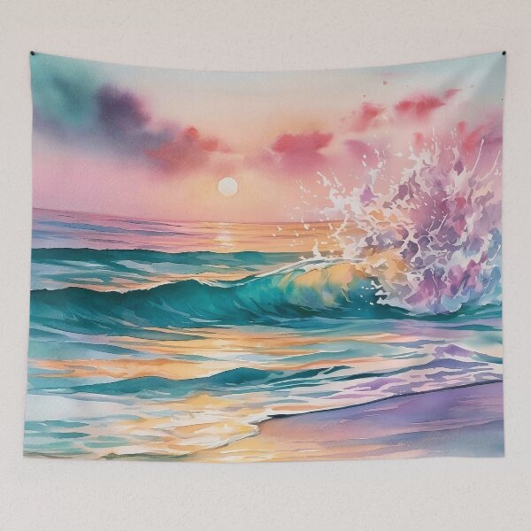Item preview, Pastel Beach Sunset Watercolour Ocean Wave and Golden Sky designed and sold by Nine Lives Studio.