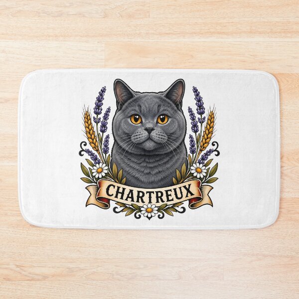 Item preview, Chartreux Cat Lavender Wheat Tattoo Art designed and sold by Old's Cool Cat Studio.