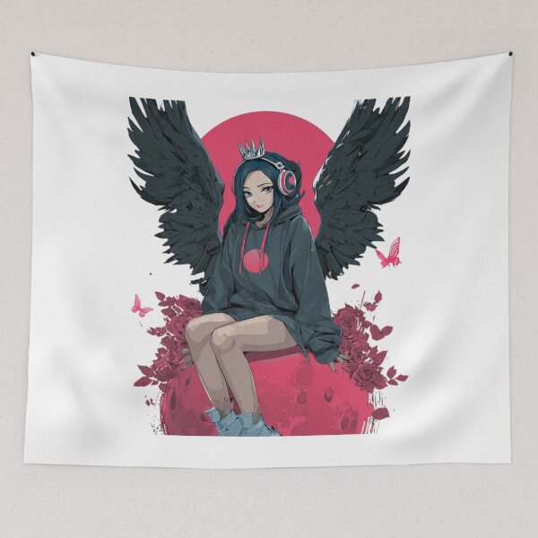 Item preview, Anime Black - Winged Goddess with Crown and Roses  designed and sold by LC&LCPlatform.