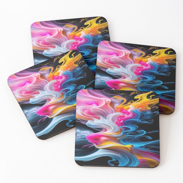 Item preview, The Eternal Dance of Colors, Abstract Colored Smoke - Multicolor Fluid Art with Swirls of Pink, Blue, and Gold on a Black Background designed and sold by RAYBIL.