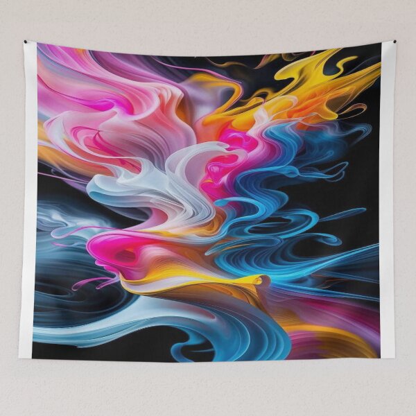 Item preview, The Eternal Dance of Colors, Abstract Colored Smoke - Multicolor Fluid Art with Swirls of Pink, Blue, and Gold on a Black Background designed and sold by RAYBIL.