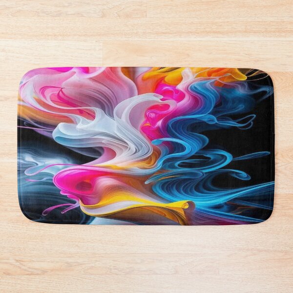 Artikelvorschau, Der ewige Tanz der Farben, abstrakter Farbrauch – mehrfarbige Fluid Art mit Wirbeln in Rosa, Blau und Gold auf schwarzem Hintergrund entworfen und verkauft von RAYBIL.