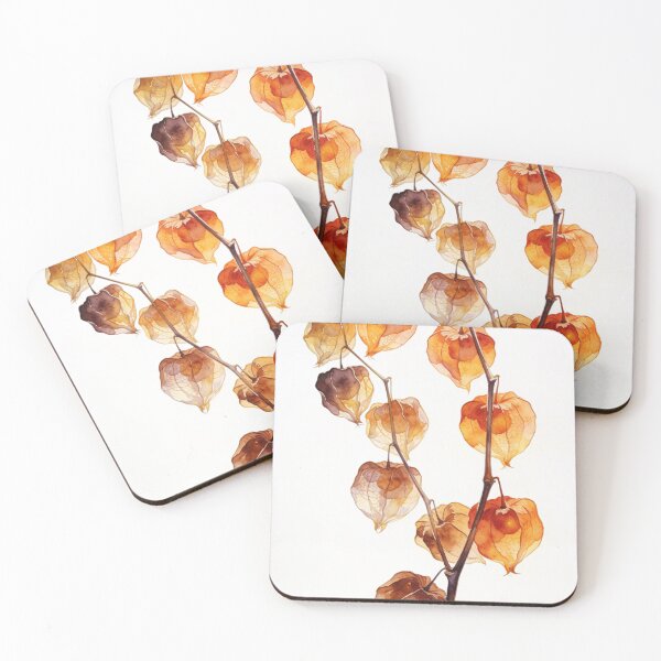 Item preview, Dried Chinese Lantern Branch Watercolor - Earthy Terracotta Physalis Botanical Wall Art designed and sold by sana designer.
