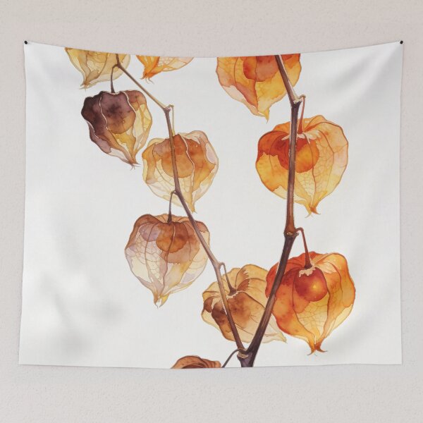 Item preview, Dried Chinese Lantern Branch Watercolor - Earthy Terracotta Physalis Botanical Wall Art designed and sold by sana designer.