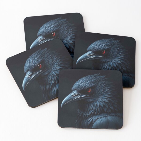 Item preview, Mysterious Black Raven with Glowing Red Eye – Dark Fantasy Bird Portrait designed and sold by MFMart.
