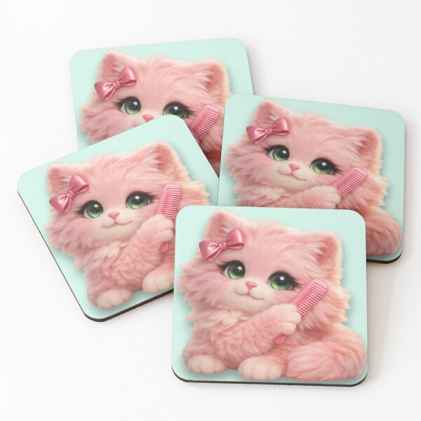 Item preview, Mimi Mew Cute Pink Kitten with Bow and Comb – Kawaii Cat Aesthetic designed and sold by Lalala cute.