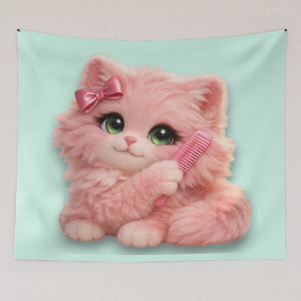 Item preview, Mimi Mew Cute Pink Kitten with Bow and Comb – Kawaii Cat Aesthetic designed and sold by Lalala cute.
