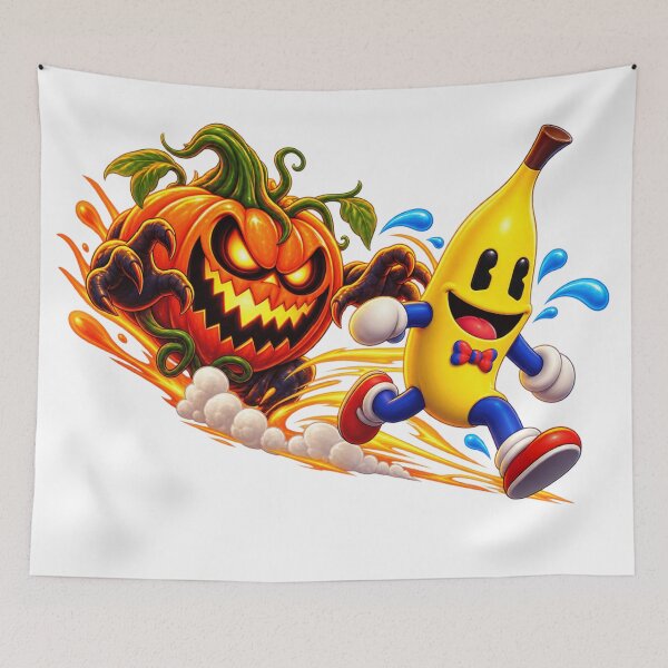 Item preview, Halloween Banana Chased by Pumpkin – Spooky Funny Halloween Design designed and sold by ArtSpark Studio.