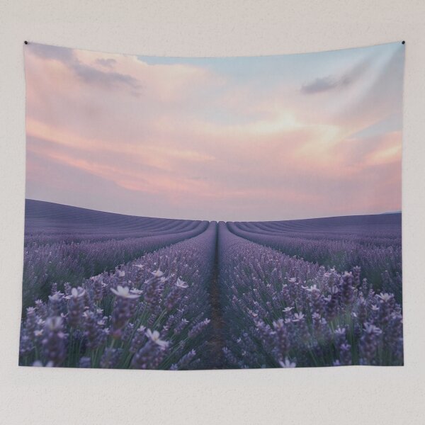 Item preview, Serene Lavender Field Sunset Path Art designed and sold by IntelliMindDesigns.