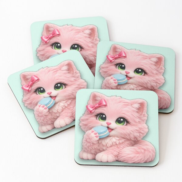 Item preview, Mimi Mew Eating a Delicious Macaron – Cute Kawaii Pink Cat Sweet Treat designed and sold by Lalala cute.